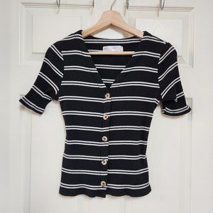 No Boundaries Striped Short Sleeved Button-up Top SMALL